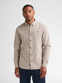 Petrol shirt grof geweven beige-taupe-zig zag print