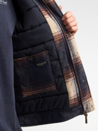 Petrol wollen jas gevoerd navy/blauw/beige geblokt jac114