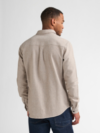 Petrol shirt grof geweven beige-taupe-zig zag print