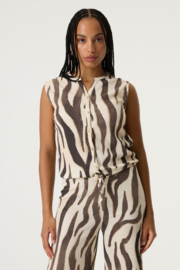 Garcia mouwloos blouse met koortje beige/bruin geprint