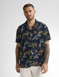 Petrol shirt navy blue met palmbomen print 441