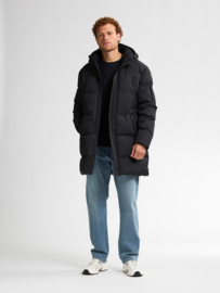 Petrol zwarte bubble coat half lang