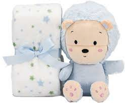 Babydeken & Knuffel met Naam - Leeuw Blauw