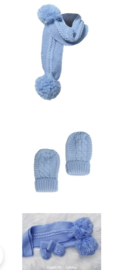 Baby mutsje, sjaal en wantjes blauw