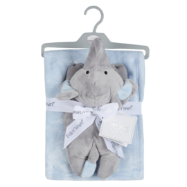 Babydeken & Knuffel met Naam - Olifant Blauw