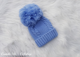 Baby  Wintermutsje ZigZag met PomPom  - Blauw