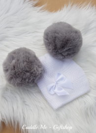 Baby  Wintermutsje met PomPom  & Strikje - Wit