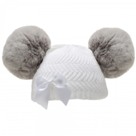 Baby  Wintermutsje met PomPom  & Strikje - Wit