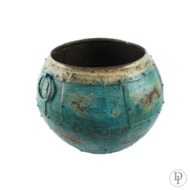 Oude metalen pot 35 cm turquoise