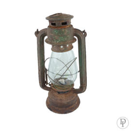 Unieke olielamp met groene patina