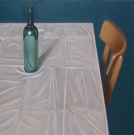'Stil life with bottle on table' - P. Colstee