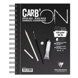 Clairefontaine Carb-on ringband A5 - 20 vellen - 120 gram - zwart papier