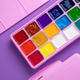 MIYA HIMI - Gouache - set van 18 kleuren x 30ml - in kunststof opbergbox roze