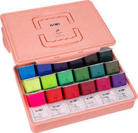 MIYA HIMI - Gouache - set van 24 kleuren x 80ml - in kunststof opbergbox roze