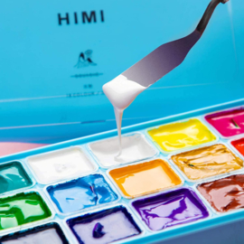 MIYA HIMI - Gouache - set van 18 kleuren x 30ml - in kunststof opbergbox blauw