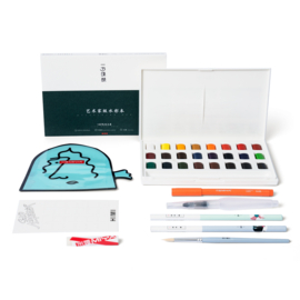 HIMI Square Aquarelverf Kit - set 24 kleuren + 8 extra accessoires