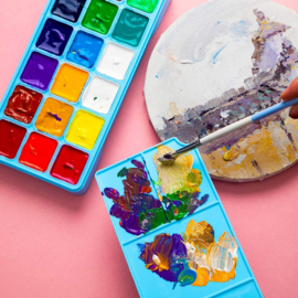 MIYA HIMI - Gouache - set van 18 kleuren x 30ml - in kunststof opbergbox blauw