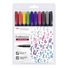 Tombow Fudenosuke Brush Pen / kalligrafie - hard WS-BH - set van 10 kleuren