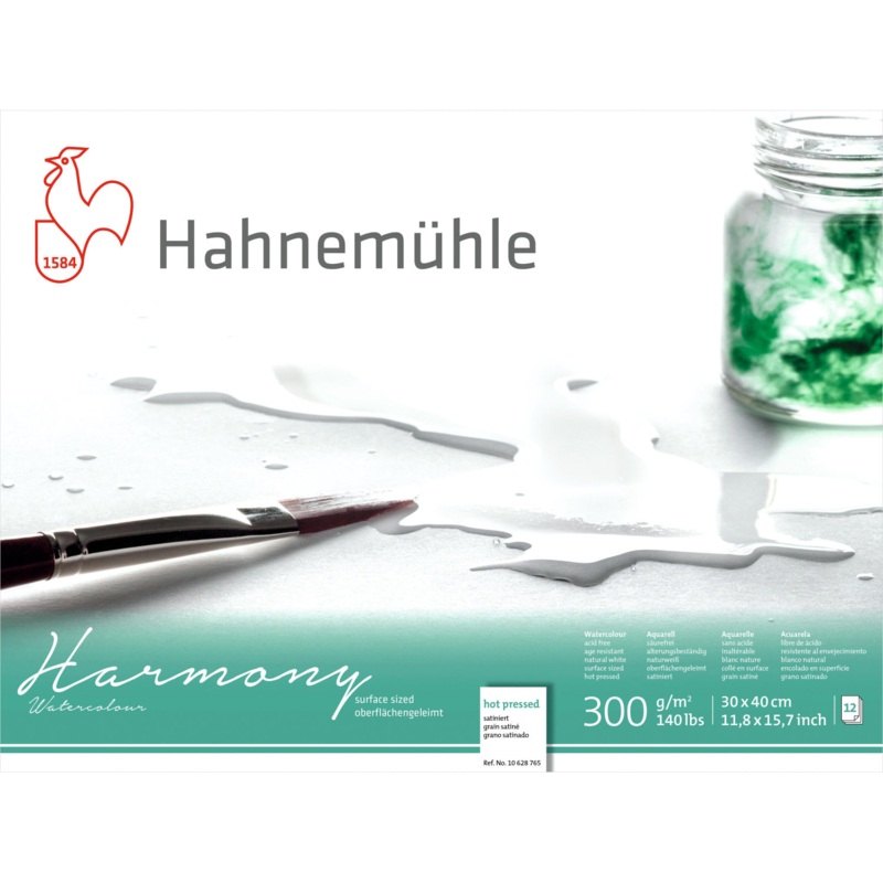 Hahnemühle Watercolour Aquarelpapier A4  hot pressed - 12 vellen - 4-zijdig gelijmd - Wit papier