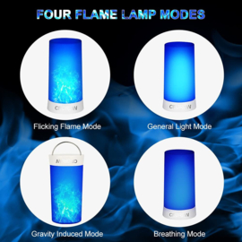 Oplaadbare Decoratie Vlamlamp (BLAUW) + Outdoor Camping Lamp Vlam effect Standalone met afstandsbediening en magneet - Vuurvlam Lamp -LED Flame Bulb - Kaars Effect Led Vlam Lamp