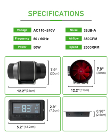 Kanaalventilator Verpakkingschade - Inline buisventilator met Thermostaat Controller -Luchtfilter - Buisventilatie - Koolstoffilter Unit - Kas Ventilatie Systeem met temperatuur en vochtregeling