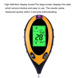 Bodem Meter, Bodem Tester, 4 in 1 Bodem Analyse, PH, vocht, licht, en temperatuur.