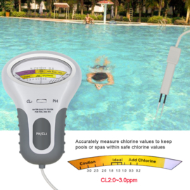 Elektronische PH en Chloor meter  met Test strips voor zwembaden, jacuzzi's en hottubs