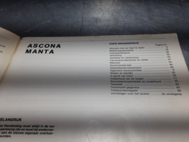 Ascona Manta Handleiding, bediening, veiligheid en onderhoud.
