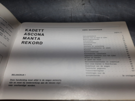Kadett, Ascona, Manta, Rekord, aanwijzingen voor bediening, veiligheid, onderhoud.