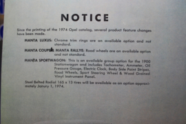 Folder Opel Manta A, USA uitvoering uitgave oktober 1973, Engelstalig.