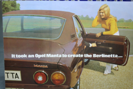 Folder Opel Manta A, Berlinetta, uitgave 1973, engelstalig.