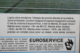 Folder Opel Manta A, uitgave 1971, Franstalig.