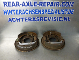 Caliper plate with brake shoes, for Opel Ascona A, Manta A, used.