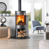 Charlton & Jenrick Purevision houtkachel vrijstaand rond model laag open houtvak