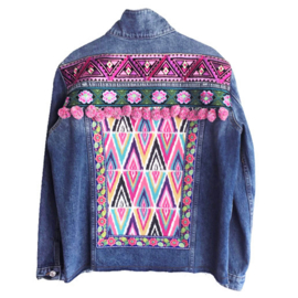 Embellished denim jacket colored with big pompons