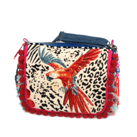 Parrot crossbody with pompons and fringe