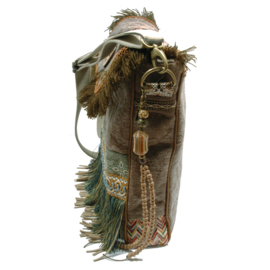 Boho crossbody bag army green canvas fringed