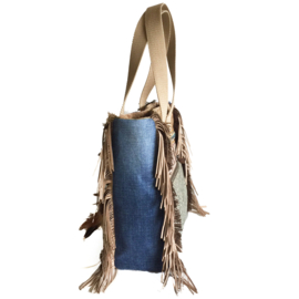 Tote handbag brown Navajo with feathers and fringes