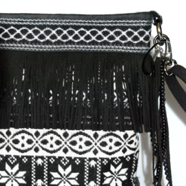 Nordic crossbody bag black white fringes