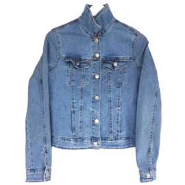 Embellished denim jacket Indian silk flower patch