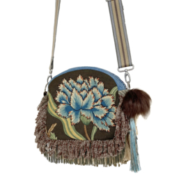 Small boho crossbody in flower power style with old jeans and fringe