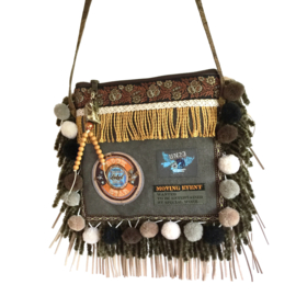 Festival purse with patches and pompons