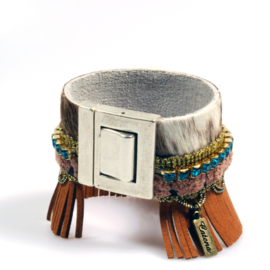 Boho western bracelet leather cow fur with Swarovski and fringe