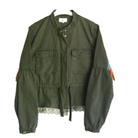 Embellished denim jacket army green with neon