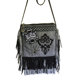 Halloween purse creepy black grey with cross and fringe