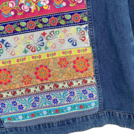 Ibiza denim jacket embellished with colored flower power trims