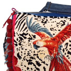 Parrot crossbody with pompons and fringe