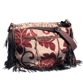 Hippie crossbody bohemian red brown with flower and fringe