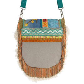 Ibiza crossbody bag with fringe and flowers in turquoise orange