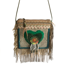 Festival bag with green heart bohemian